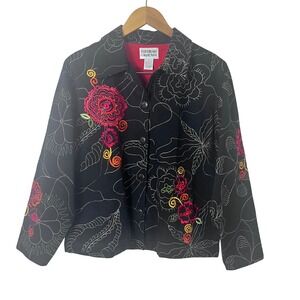 VTG Tantrums Collection Small 100% Cotton Denim Jacket Floral Embroidered (N601)